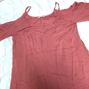 Blush colored dress with detailed shoulder